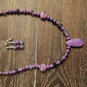 20" handwork lampwork purple bead necklace with earrings